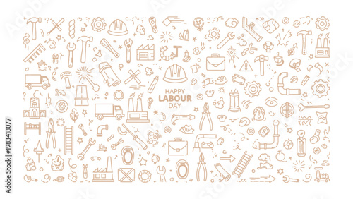 Labour Day Illustration: An illustration capturing the essence of Labor Day, a montage of tools and symbols represents the hard work and dedication of the workforce.