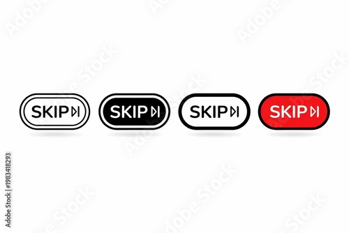 Variations of skip button icons with different background colors and styles