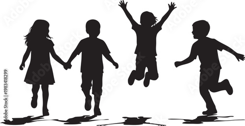 Four people dancing in black silhouettes against a white background dancing figures celebration