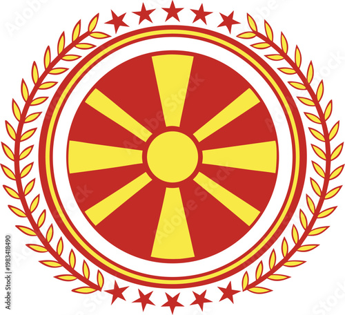 North macedonia republic day badge with golden sun symbol