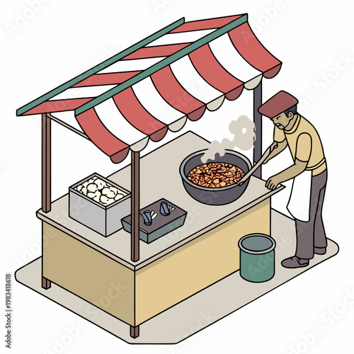 Man cooking food at a street vendor cart