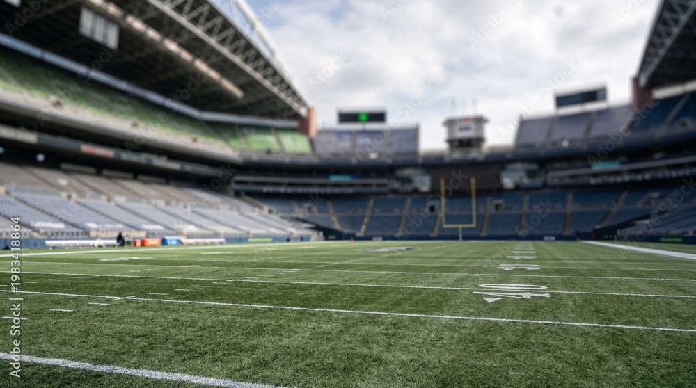 Fototapeta premium empty american football stadium with green field.