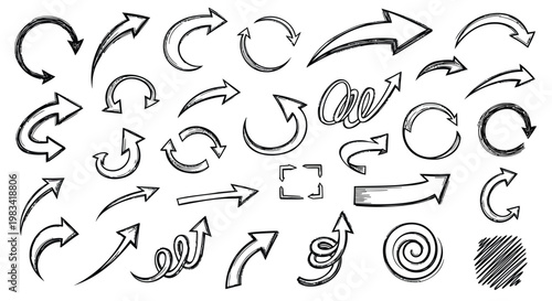 Hand drawn arrows, black sketch arrows, vector icons, directional symbols, illustration elements
