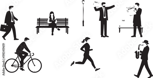 Minimalist black and white of daily life activities and transportation minimalist daily life