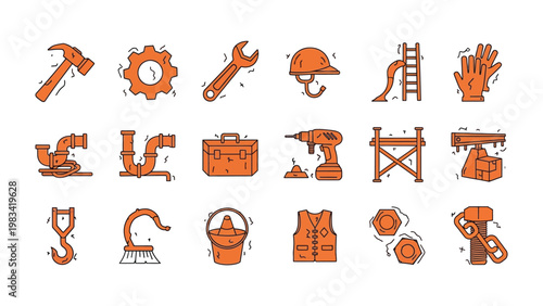Essential Toolkit: An assortment of construction tools and equipment arranged with precise detail. Capturing the essence of construction and the tools of the trade.
