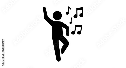 A person dancing with music notes.