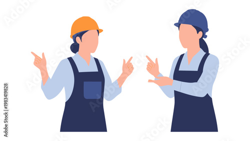 Two Builders in Discussion: Two builders in protective gear, gesturing actively as they engage in a lively discussion, their focus and interaction conveying the spirit of teamwork and collaboration.