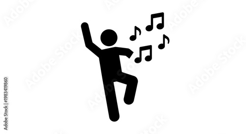 Person dancing to music notes.