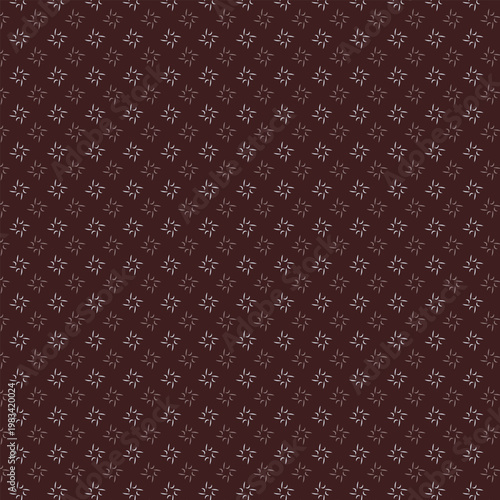 Flowers pattern doodle shapes motif continuous classic brown background. Modern floral fabric design textile swatch ladies dress, men's shirt all over print block.