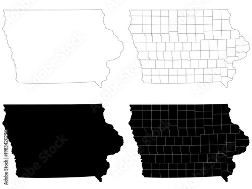 Iowa map. Iowa administrative map, Iowa outline and counties state map set - illustration version