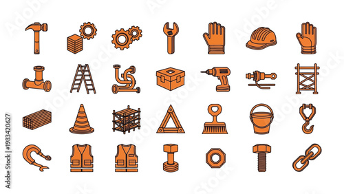 Construction Tools Collection: A comprehensive set of construction tools, arranged in an organized display, ready for use. A visual reference for all things construction.