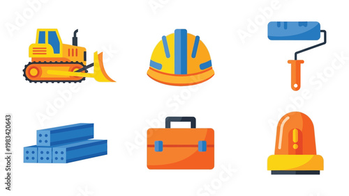 Construction Icons Set: A collection of various construction-related icons, each representing an essential element of building and infrastructure development.