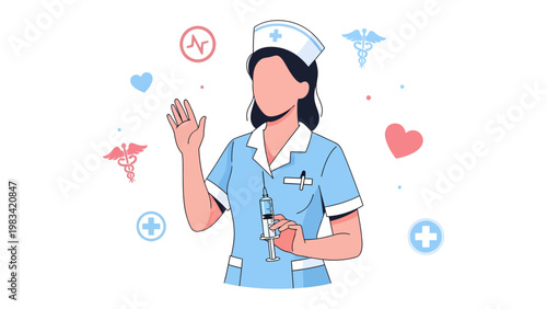 Caring Gesture of Medical Professional: A compassionate healthcare worker in a smart uniform, ready to deliver care with a gentle touch and expert skill.