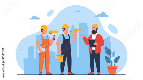 Construction Collaboration: A team of construction workers is engaging in collaborative efforts, working in unison to build their project.