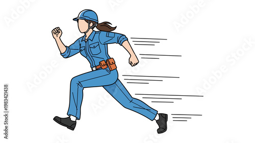 Speedy Constructor: An animated constructor sprints forward with determined purpose, wearing a construction hat and uniform, capturing dynamism.