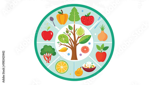 Colorful Fruits and Vegetables on Plate.