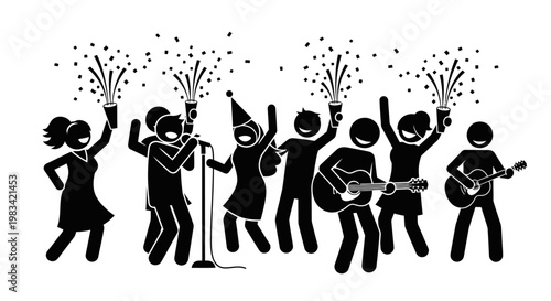 People celebrating with fireworks and music.