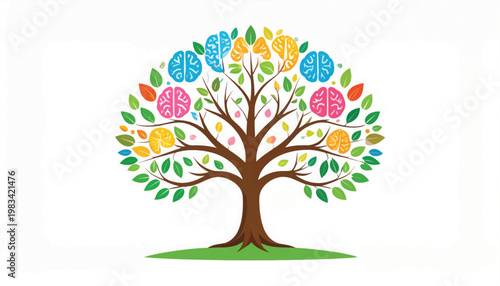 Colorful Tree with Brain Leaves Illustration.