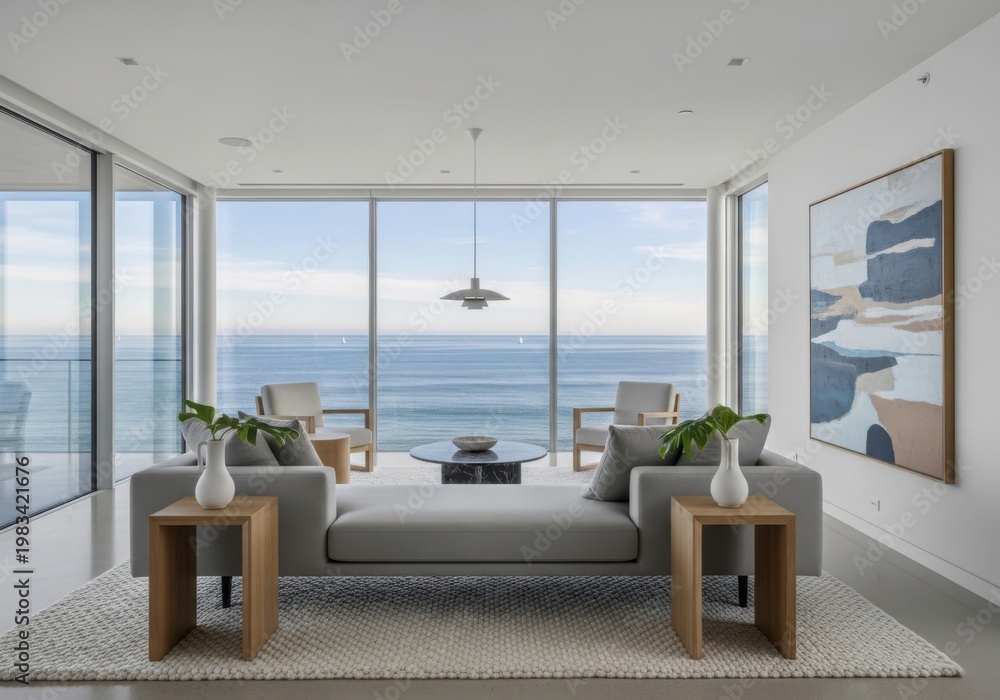 Fototapeta premium A modern living room with a large window