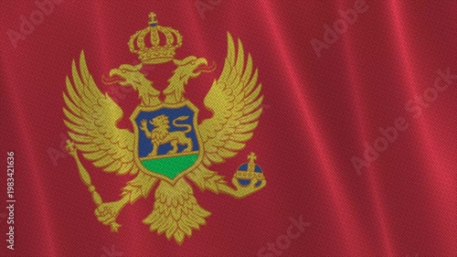 High-quality waving Montenegro flag animation featuring detailed emblem and smooth cloth simulation, ideal for Balkan and European themes.