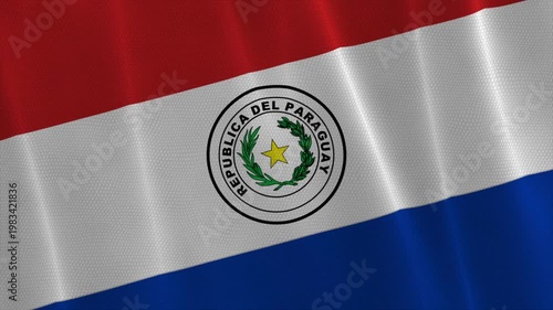 Waving Paraguay flag animation with realistic cloth movement and vibrant colors, suitable for South American and political visuals.