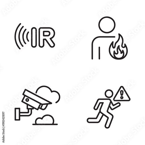 Security and emergency icons infrared fire surveillance and alert