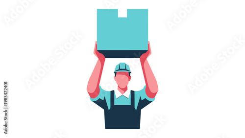 Bilde på lerret Box Delivery Illustration: An illustration depicting a diligent worker lifting a box overhead, emphasizing themes of logistics, delivery, and service