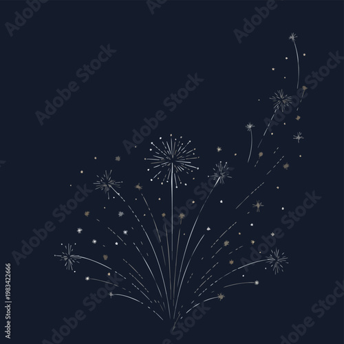 Elegant fireworks display illuminating the dark sky, a beautiful illustration capturing the essence of independence and celebratory moments with sparkling grandeur