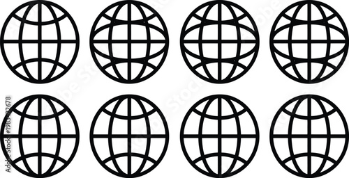 Black Globe Icons with Grid Lines featuring composition