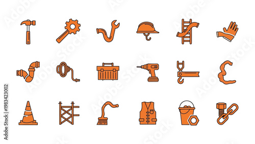 Assortment of construction tools: A variety of construction tools, arranged in an organized fashion, symbolize the necessary equipment for building and repair.