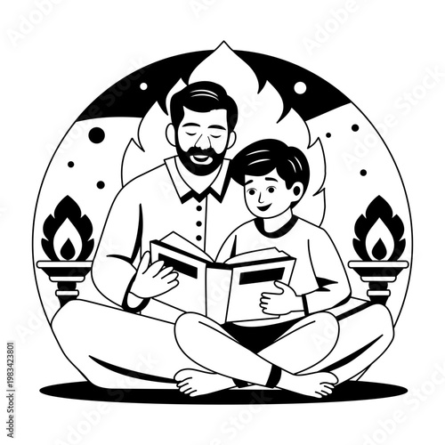 Glyph style illustration depicting a character reading book