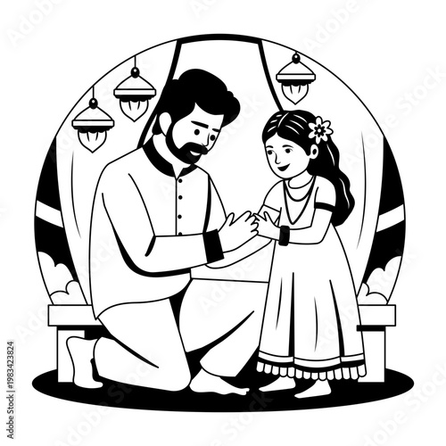 An illustration of diwali costume designed in glyph style