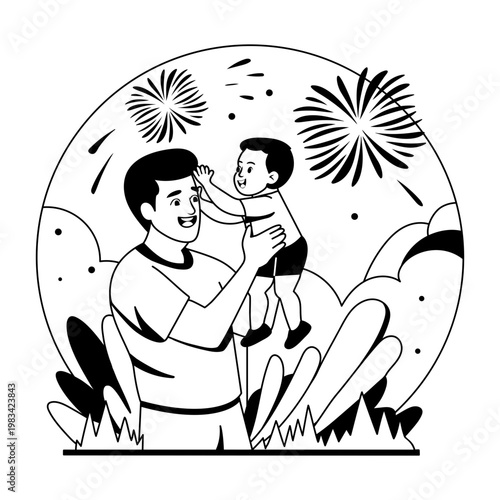 A glyph style illustration showing fireworks celebration