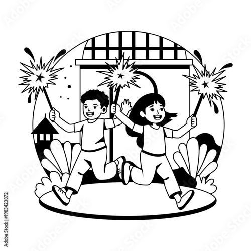 An illustration of sparklers designed in glyph style