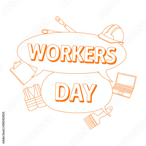 Workers Day: A graphic illustration paying homage to Labor Day, with essential tools and symbols that embody the dedication and hard work of workers around the world.