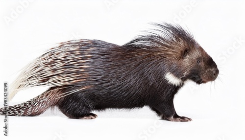 Porcupine walking on white background