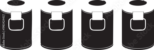 Set of four minimalist black cylinder vases with white rims aligned horizontally black vase