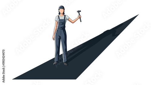 Female Construction Worker: A determined female construction worker stands confidently, hammer in hand, ready to tackle any project. She embodies strength, skill, and empowerment.