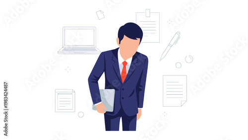 Stressed Businessman: An illustration shows a businessman burdened by paperwork and the weight of responsibilities, capturing the struggles of modern office life.