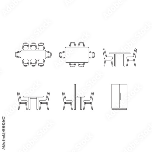 Architectural plan showing dining and living room furniture layout