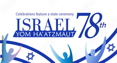 Israel 78th anniversary, Independence Day Jewish holiday festive greeting poster, Jerusalem banner with Israeli blue star, flag, fireworks, vector modern design wallpaper 2026 celebrate featured event