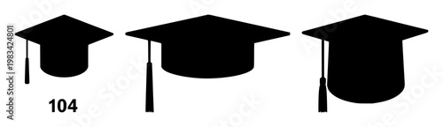 Graduation cap set with solid black icon against white background featuring graduation, education, achievement with minimalist icon and vector