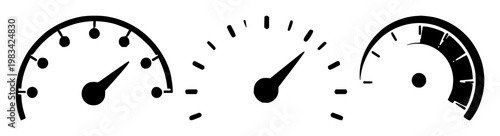 Accelerator speed icon set with solid black silhouette on white background featuring speed, engine, racing with motion and speedometer