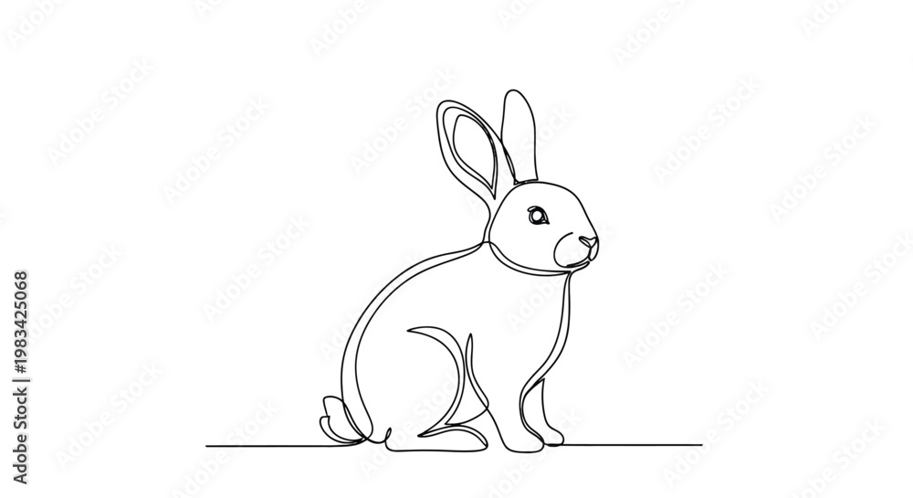 Fototapeta premium Simple continuous line art drawing of a cute rabbit sitting on a white background