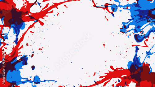 赤と青のペンキしぶきが広がるポップな抽象フレーム背景素材