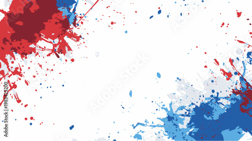 赤と青のペンキしぶきが広がるポップな抽象フレーム背景素材
