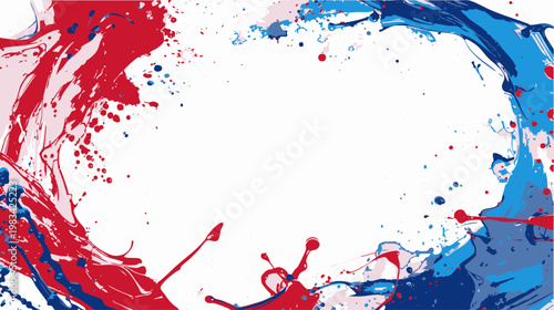 赤と青のペンキしぶきが広がるポップな抽象フレーム背景素材