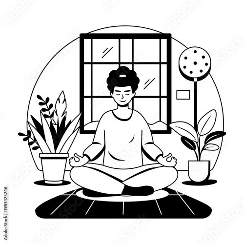 Glyph style illustration showing a person doing yoga