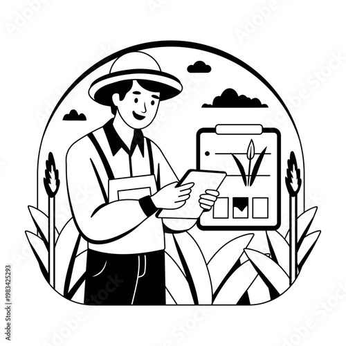 A glyph style illustration showing smart farming