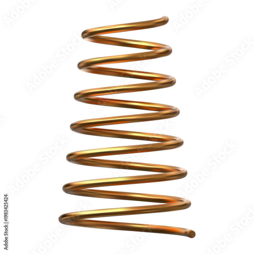 Metal spring, extended golden coil 3D vector icon, realistic flexible spiral metal wire, springy coil for suspension
